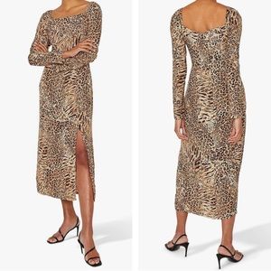 ASOS Warehouse Midi Dress with Square Neck in Animal Print Size 10